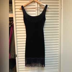 Navy Blue Velvet Beaded Flapper Dress
